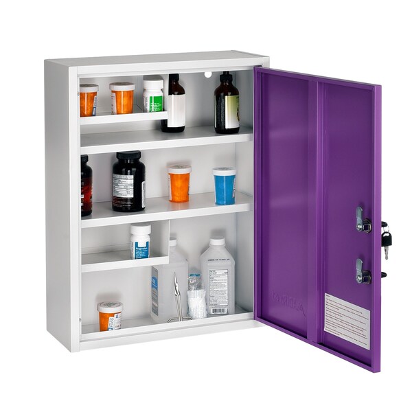 Large Steel Dual Locking Medication Cabinet In Purple